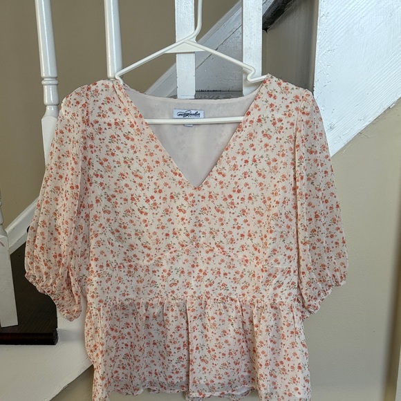 Magnolia Tops - Magnolia Peach Floral Peplum Blouse